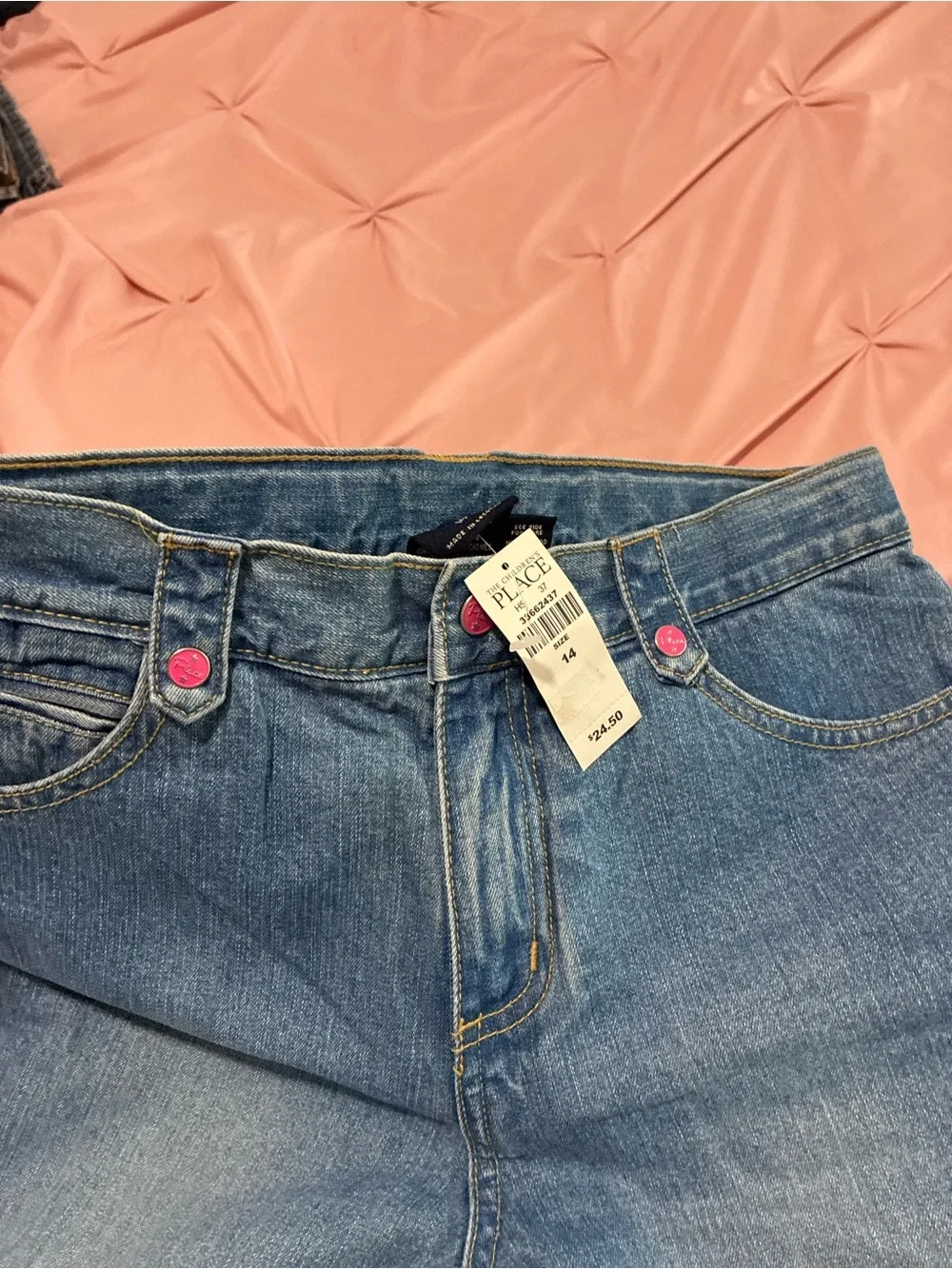 The Children's Place Blue Denim Jeans with Pink Cuffs